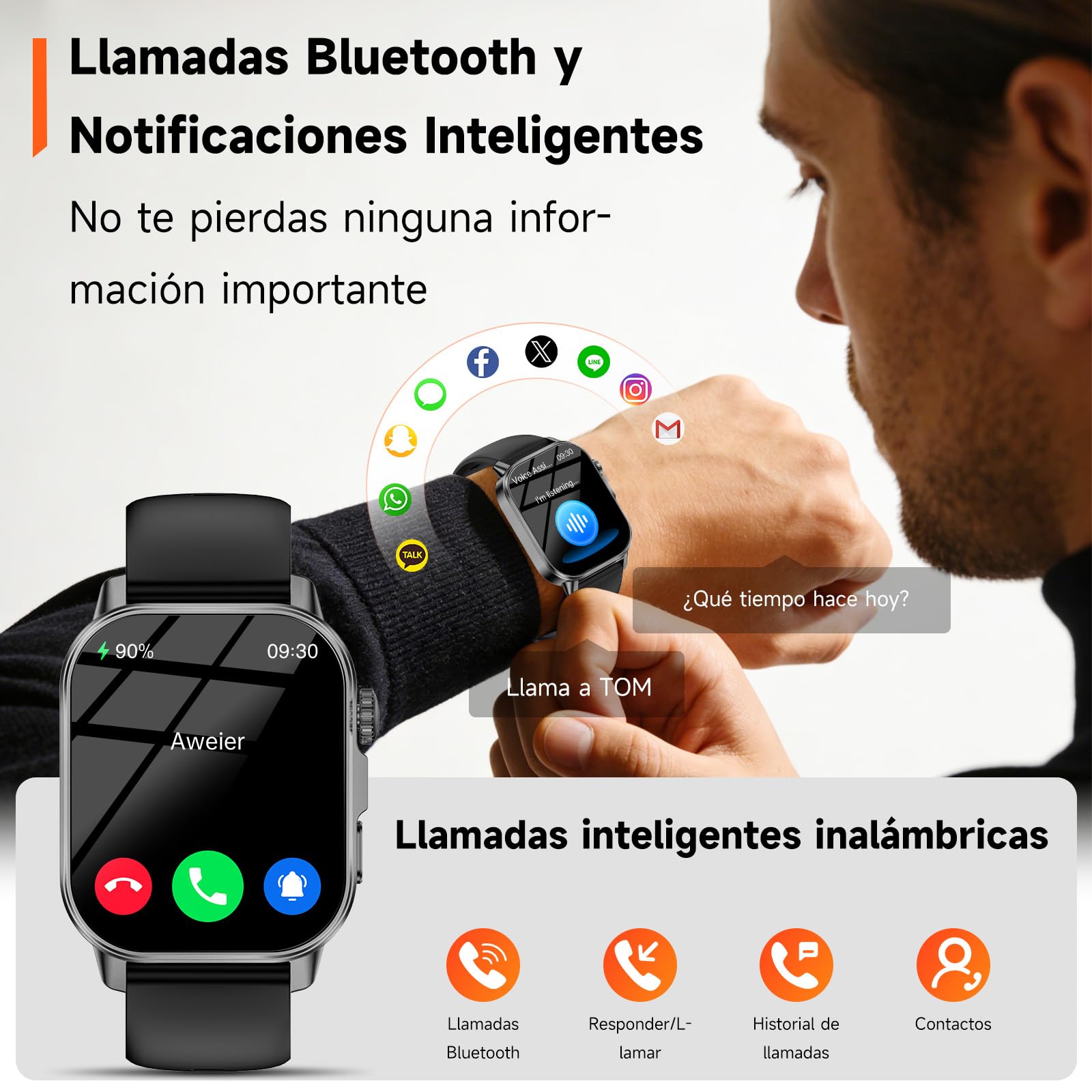 2026 Reloj Inteligente con ECG+HRV/Presion Arterial/Sueño/SpO2/Hombre Mujer | 2,0" HD Reloj Salud, Composición Corporal/24H Pulsómetro, Temperatura Corporal/IMC/Microchequeo/SOS/ /LED/Fatiga/Emociones