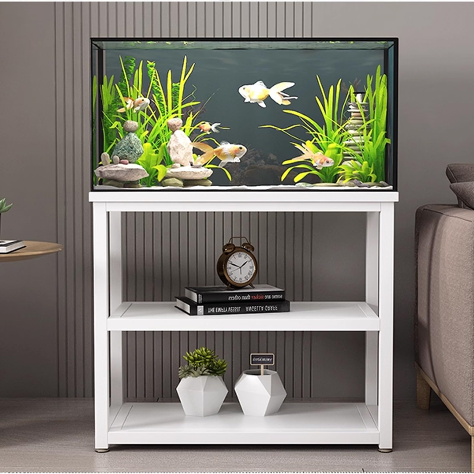 Modern Minimalist Fish Tank Stand, Metal Aquarium Stand, Sleek Design with Dual-tier Storage, Easy to Install, Perfect for Home and Office Use(Style A,25.6x15.7x27.6in)