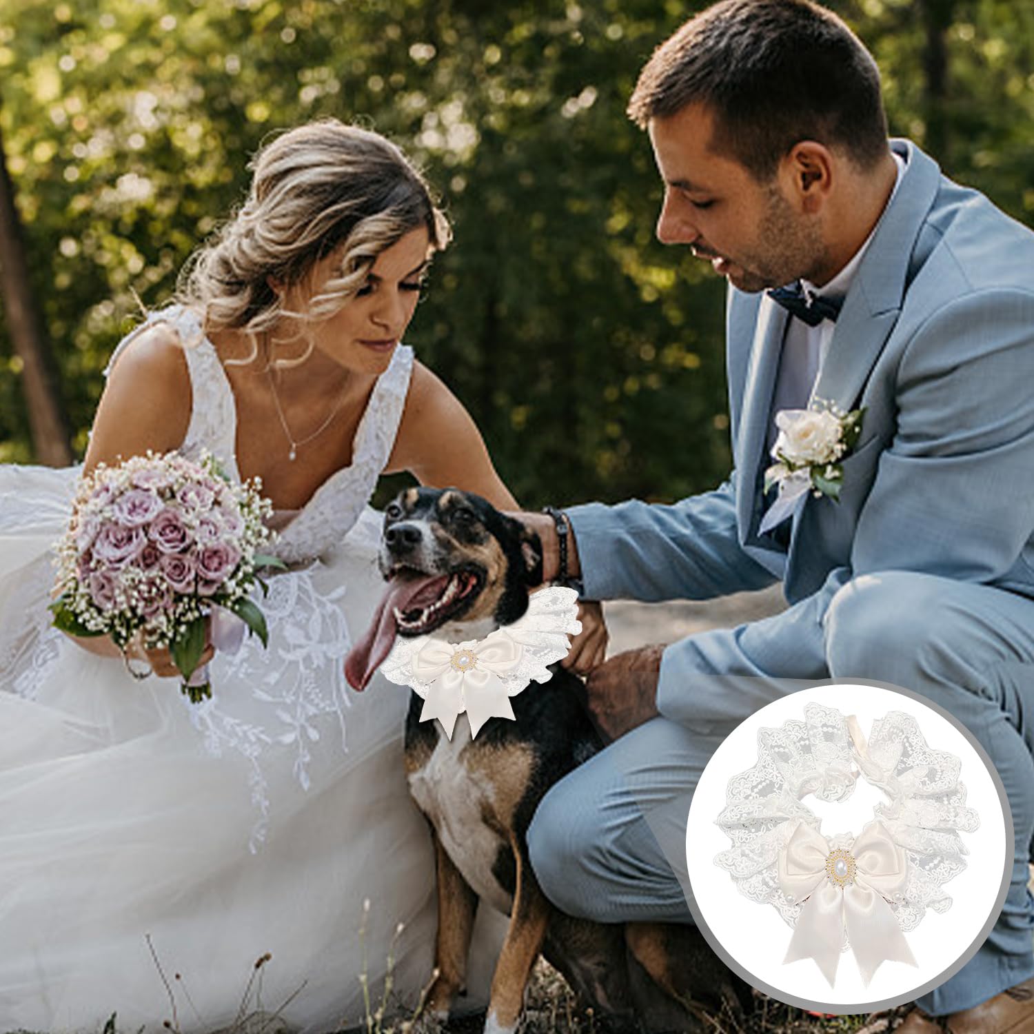 1 Pezzo di Pet Ghirlanda Copricapo, 1 Pezzo di Bow Bib, Collare del Fiore di Cerimonia Nuziale del Cane, Gatto del Merletto Bow Tie, Pet Decorazione di Cerimonia Nuziale Forniture.