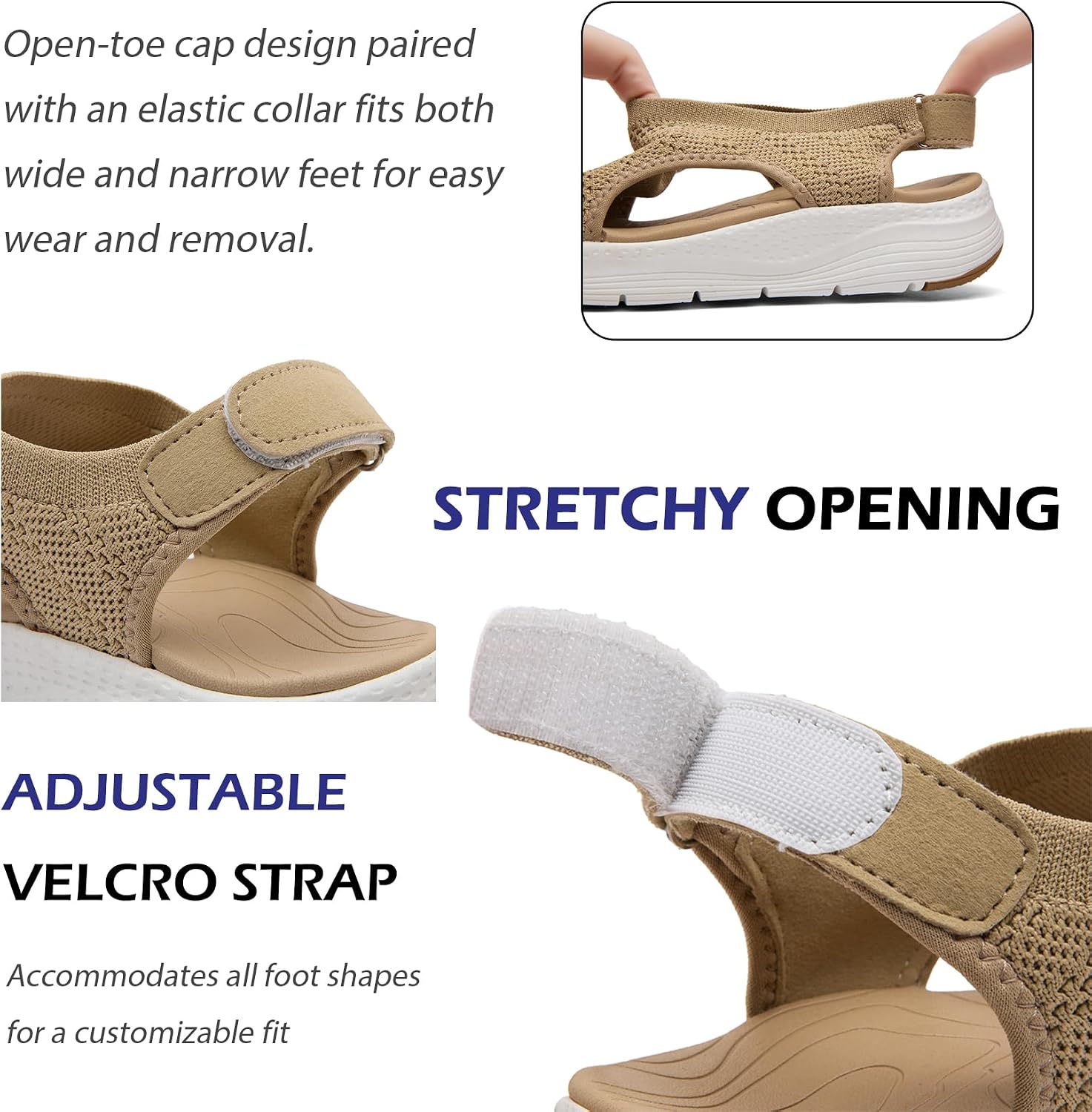 DimaiGlobal Women's Walking Sandals with Arch Support Orthotic for Plantar Fasciitis Comfort Knit Slip-On Sport Sandals Adjustable Ankle Strap Open-Toe Platform Summer Outdoor Casual Shoes