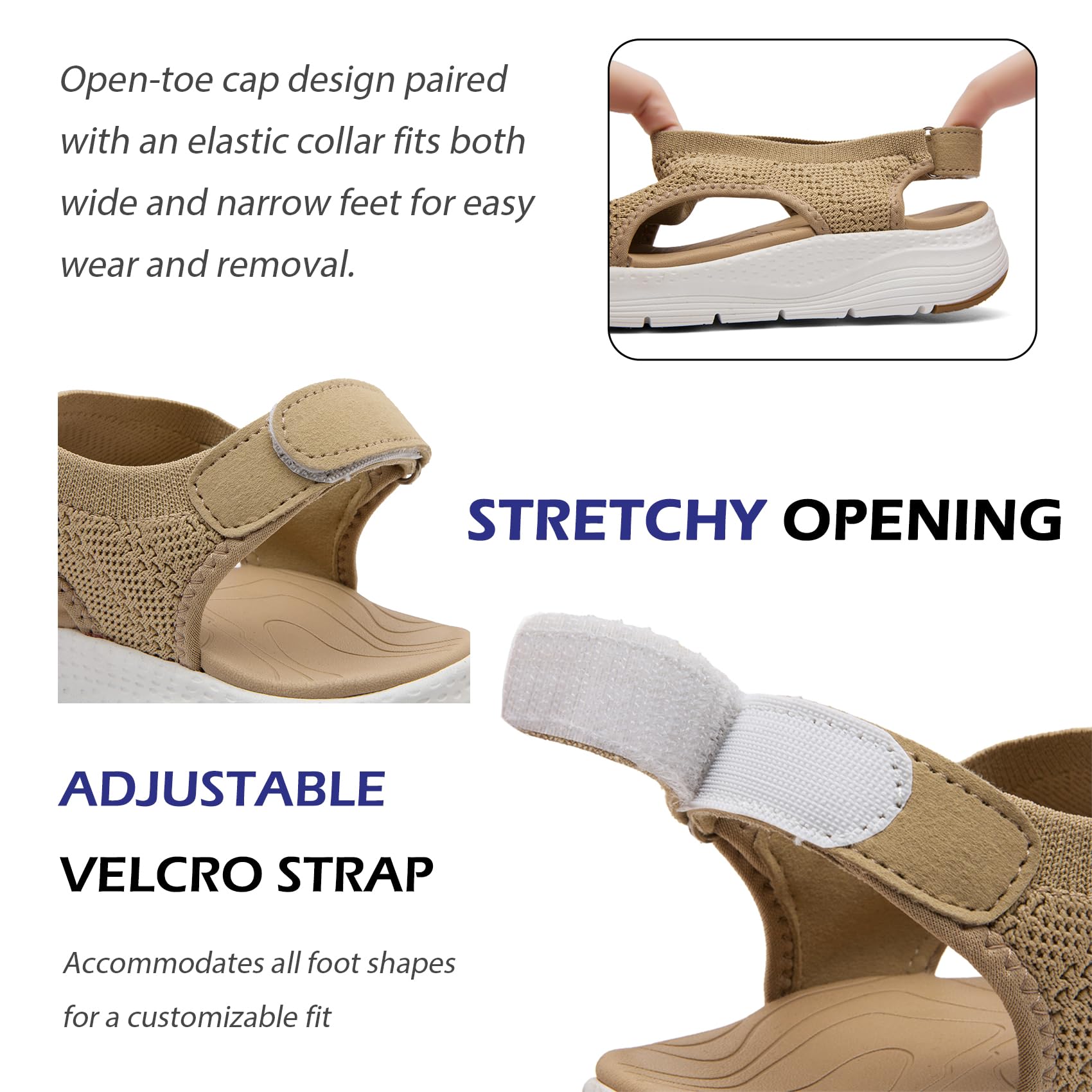 DimaiGlobal Sandalias Mujer Ortopédicas Deportivas Verano Fascitis Plantar Soporte Arco y Correa Ajustable Cuña Punta Abierta Elástica Lavables en Lavadora Caminar Casual Exterior