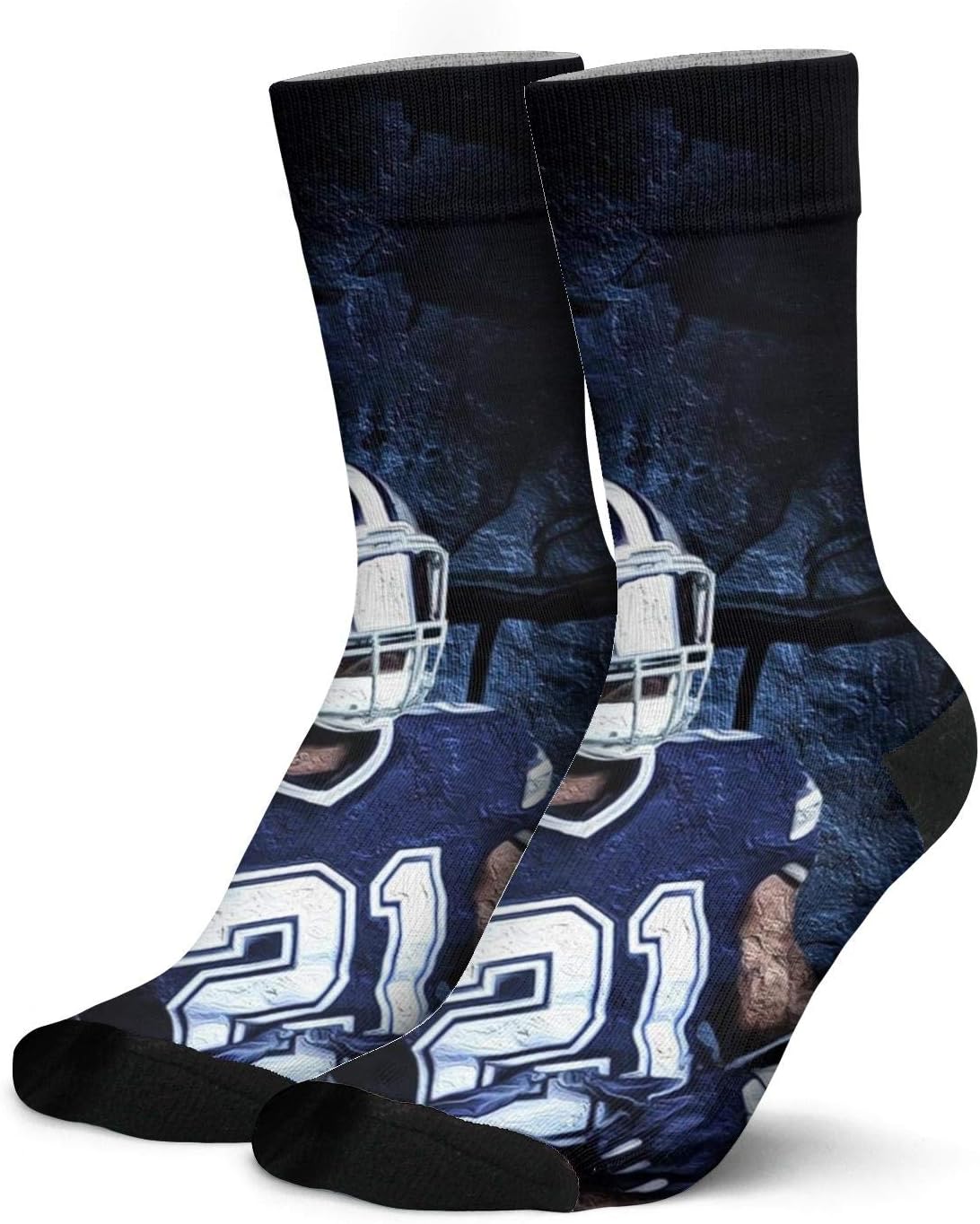 Men Baseball Socks Ezekiel-Elliott-21-blue-football-zeke- Design Boot Socks Knit Crew Socks