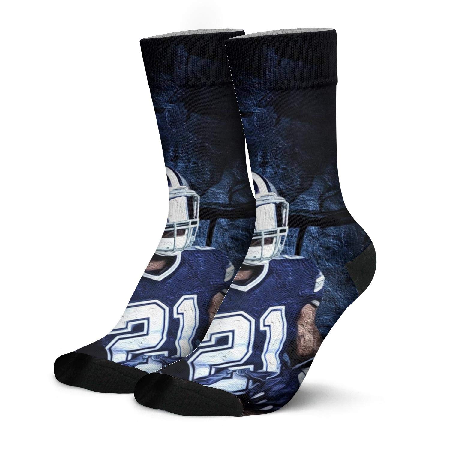 Men Baseball Socks Ezekiel-Elliott-21-blue-football-zeke- Design Boot Socks Knit Crew Socks