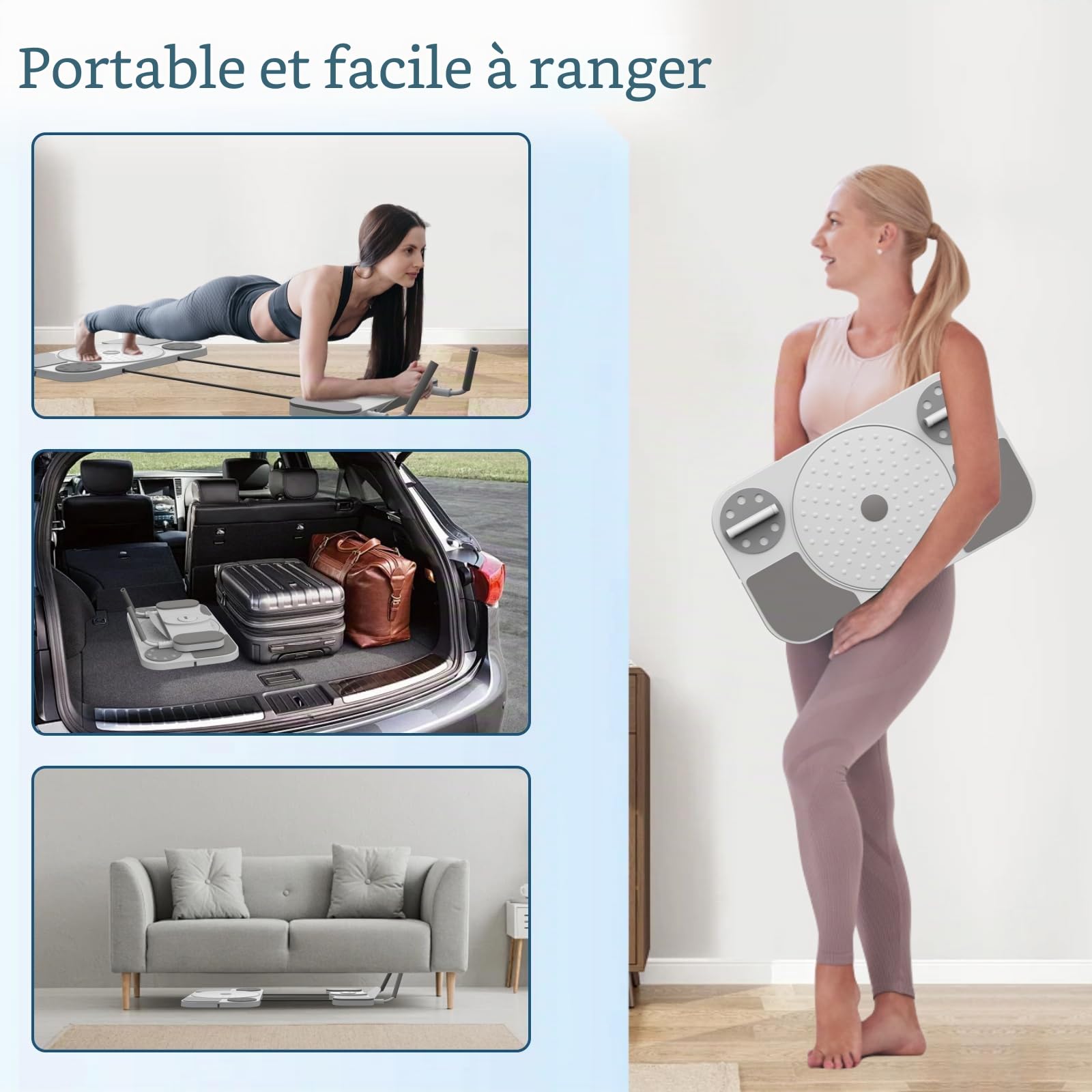 Planche Pilates, équipement Multifonctionnel 5 en 1 pour Pilates Reformer, Appareil d'entraînement Abdominal avec Compteur, kit Pilates pour la Maison, avec Bandes élastiques, pour Usage Domestique
