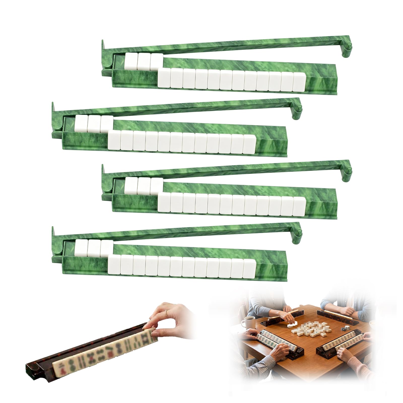 Photo 1 of Tortoise Shell Mahjong Racks with Pushers, 17.5 Inch Extended Acrylic Majiang Tile Holder Set of 4, Non-Slip American Style Tabletop Accessories for Daily Tile Building