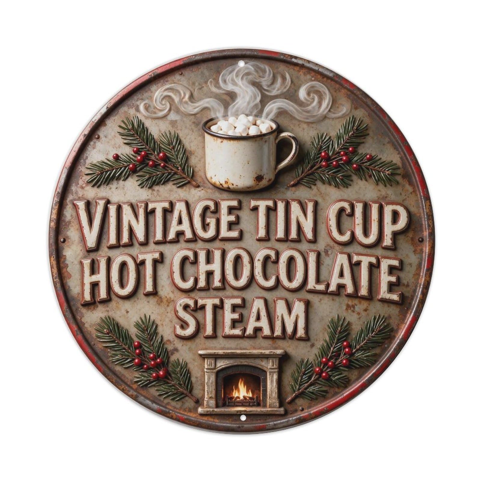 VINTAGE TIN CUP HOT CHOCOLATE STEAM Metal Tin Sign Plaque