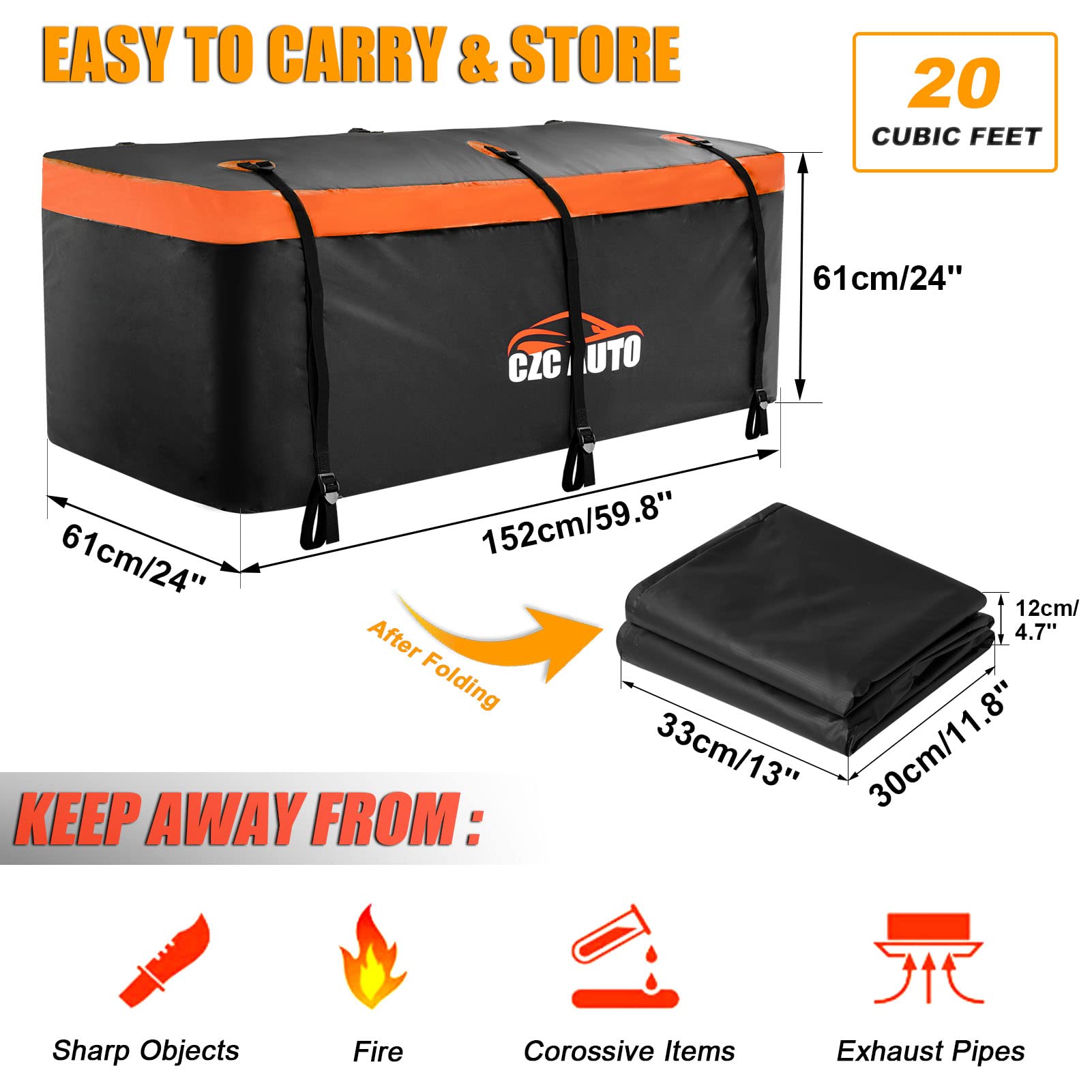 CZC AUTO Borsa Da Trasporto Hitch Cargo 20 Cu. Borsa Da Viaggio Di Carico Impermeabile/Resistente Alla Pioggia/Resistente Alle Intemperie Per Auto Camion Suv Furgone Vassoio Di Gancio E Cestino Eng