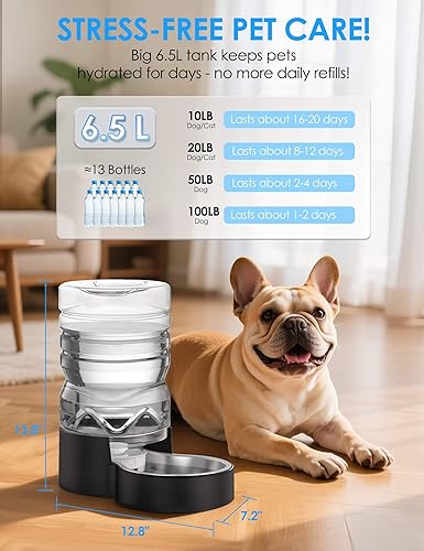 Miniatura 2 de Dispensador automático de agua para perros de 1.7 galones. Boca ancha para una fácil limpieza a mano. Tazón de acero inoxidable extraíble recarga