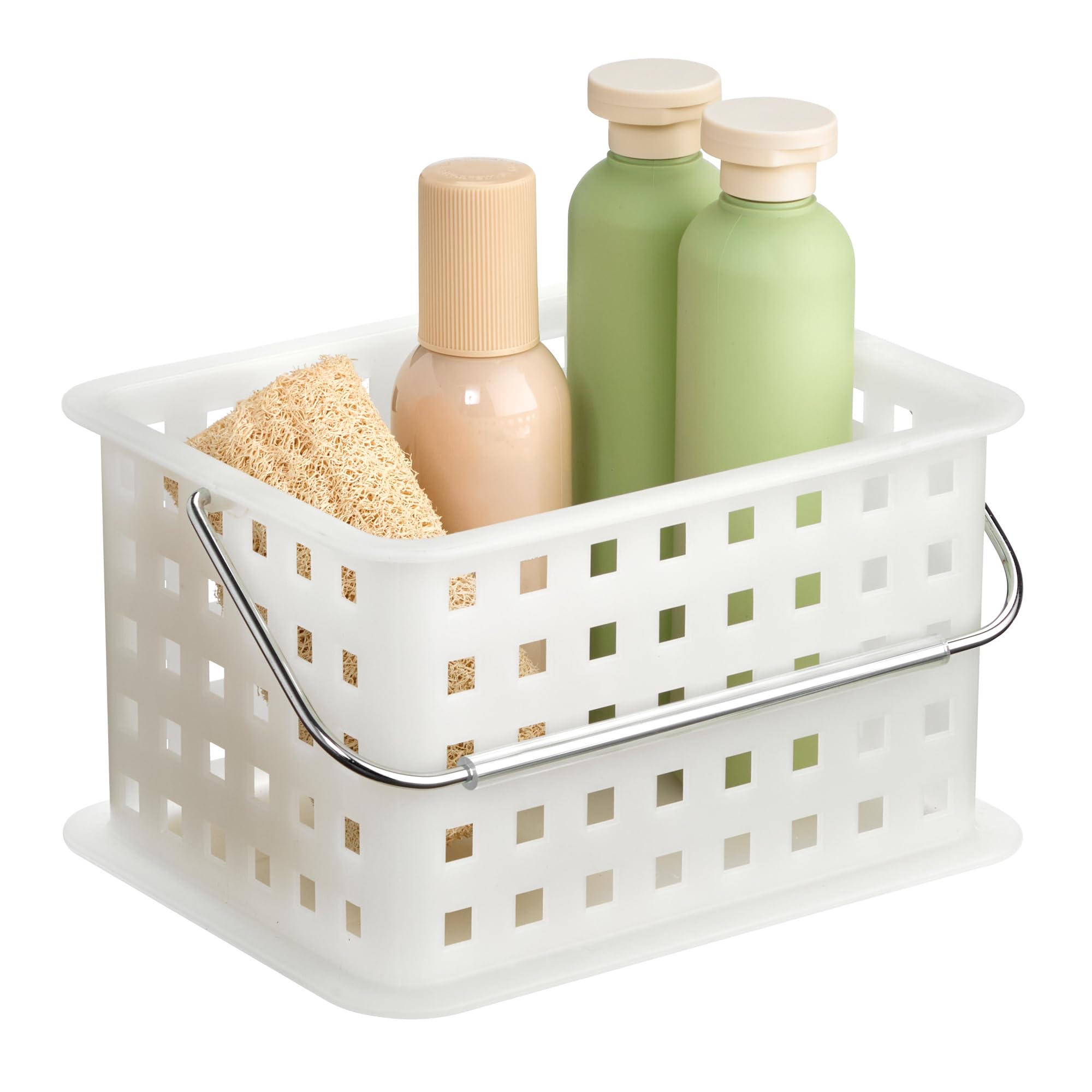 iDesign Portable Shower Caddy Basket with Handle for College Dorm or Bathroom - Frost - Made in USA