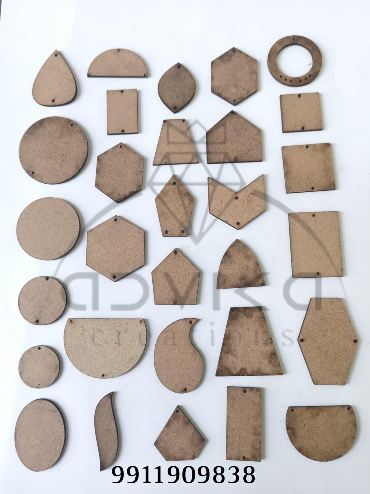 Advika Creations MDF DIY 30 Shapes -Plain Wooden Cutouts for Painting Wooden Sheet Craft, Decoupage, Earrings, Keychains,Tags, Fabric Jewellery,Resin Art Work & Decoration (DIY 60 Pcs MDF Base)-picture-11