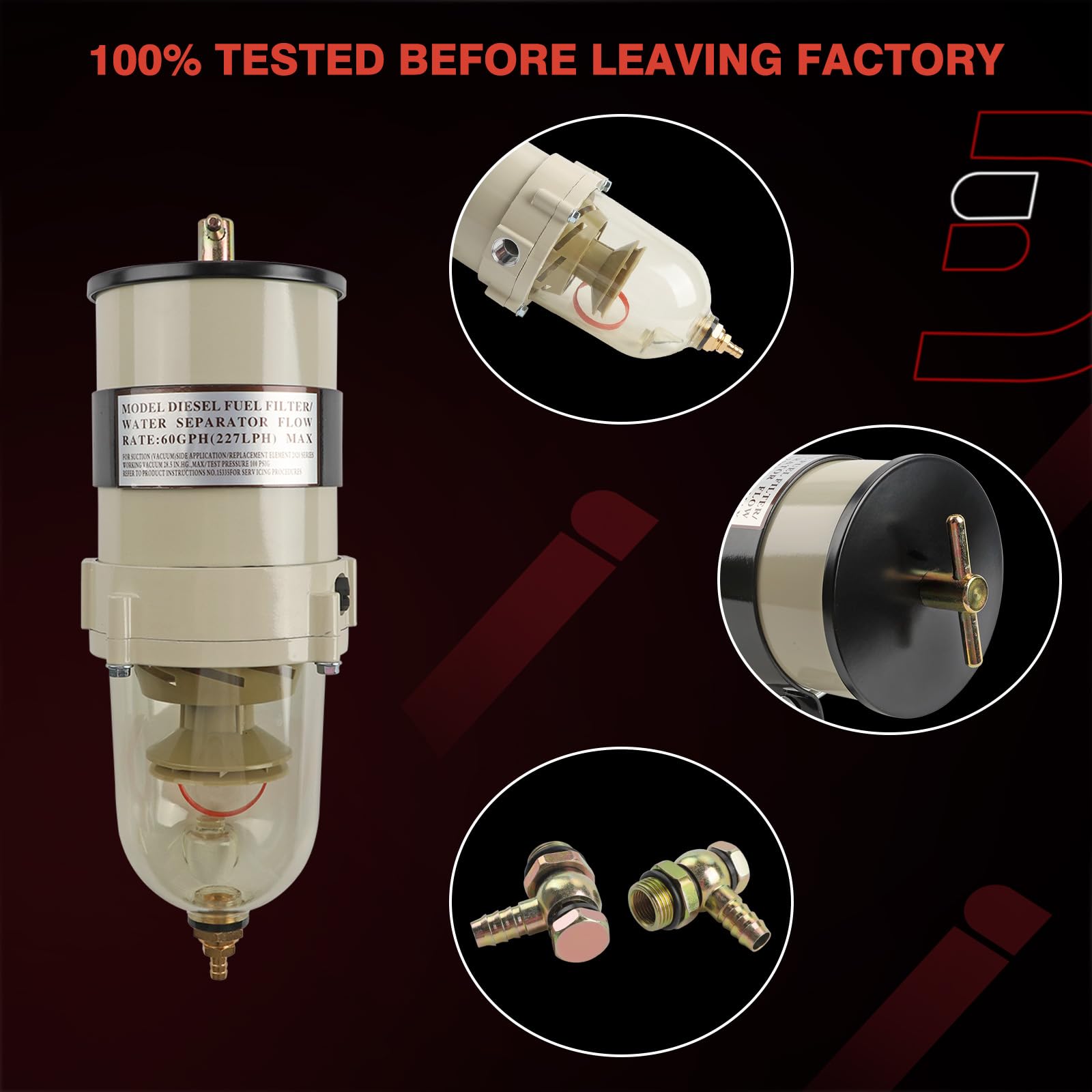 RP080026 BE5017 Filtro Combustible Para Motores Marinos – Compatible Con Yates Y Vehículos De Ingeniería (Incluye 3 Juntas)