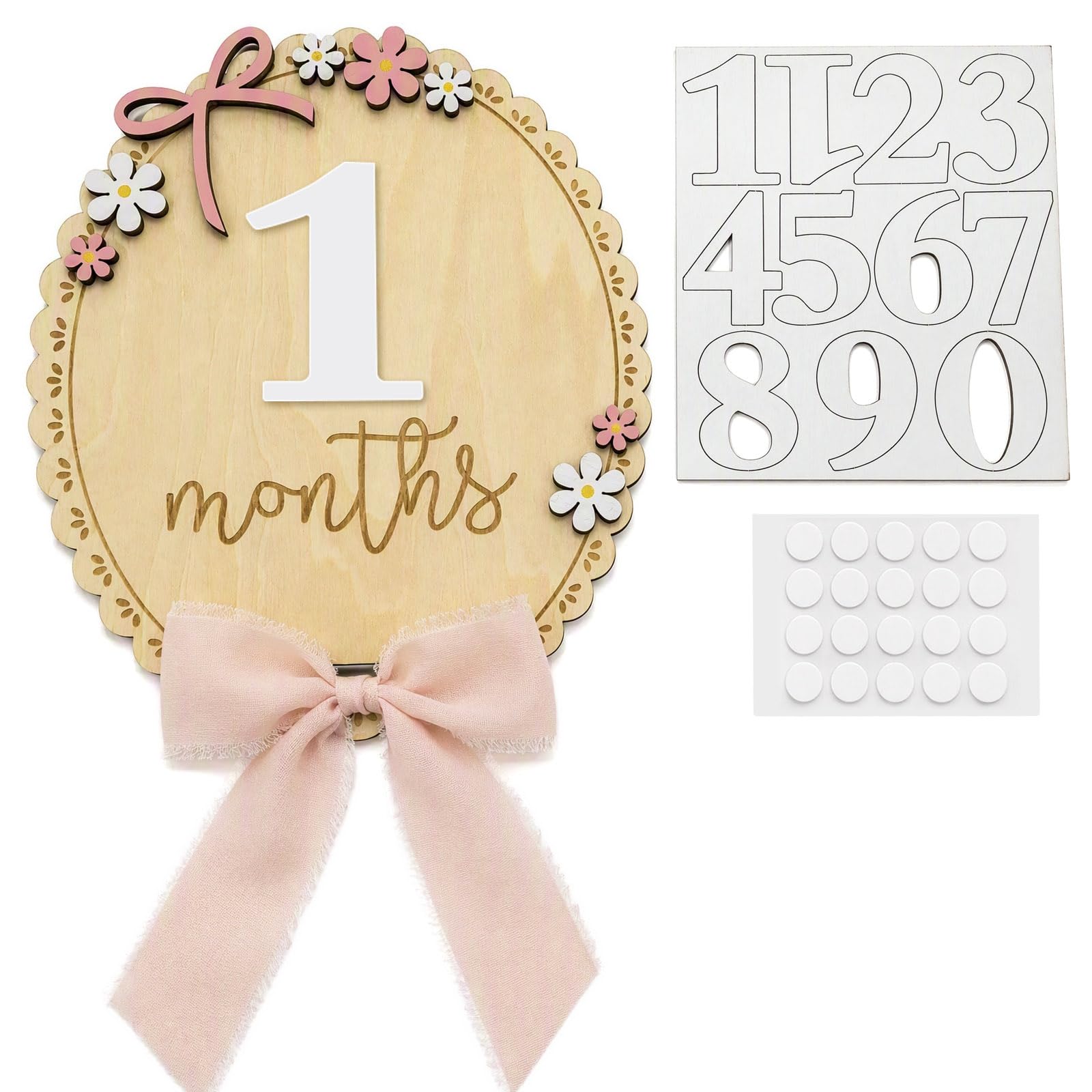 Wooden Baby Monthly Milestone Cards, 0-12 Months Girl Photo Prop