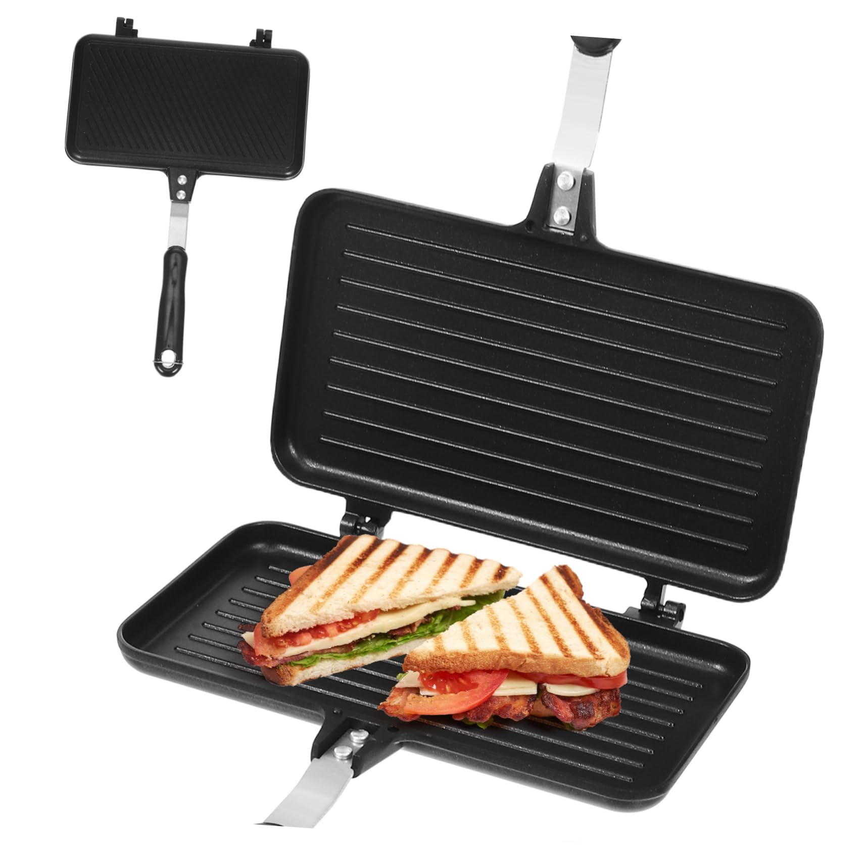 STOBAZA Nonstick Double Sided Sandwich Maker Versatile Baking Tool for Breakfast Easy to Clean Kitchen Accessory for Toast Fried Eggs and More Food Grade Nonstick Frying Pan