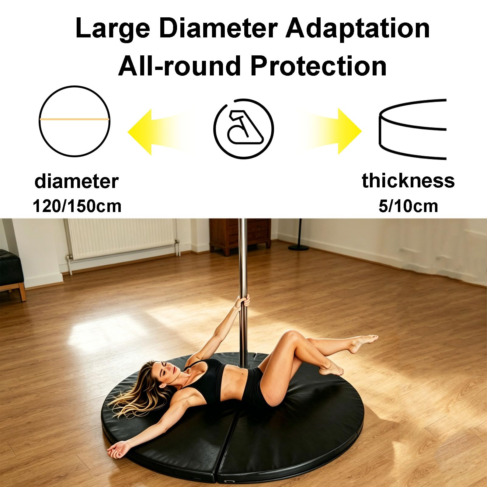 Tappetino da Ballo Pieghevole Rotondo, Cuscino in Schiuma Spessa, Tappetino per Esercizi Antiscivolo Portatile Impermeabile per Palestra di Casa, Studio, Yoga, Pilates(Size:150 x 10cm)