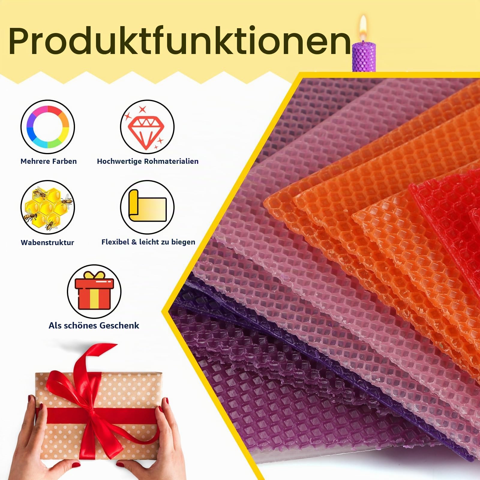 Supaway 24x Farbenfrohe Wachsplatten für Kerzen 20x20cm DIY Kerzenmach-Set