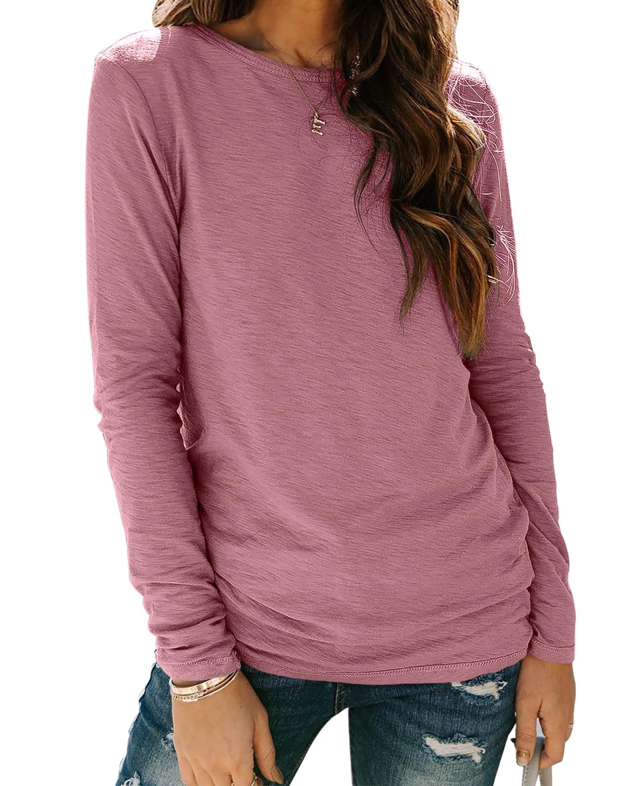 Sherosa Womens T Shirts Long Sleeve Crew Neck Shirts Basic Tee Tops Blouse