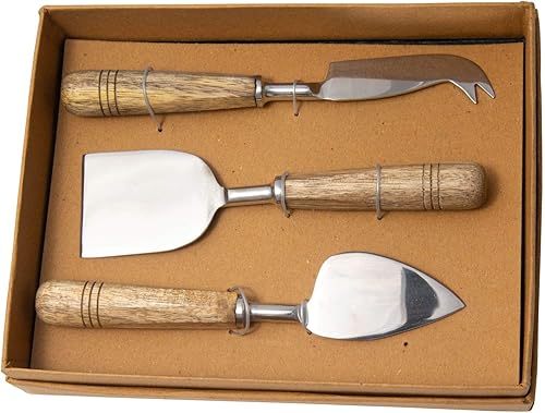3 cuchillos decorativos de queso marrón con madera de mango de 7 pulgadas