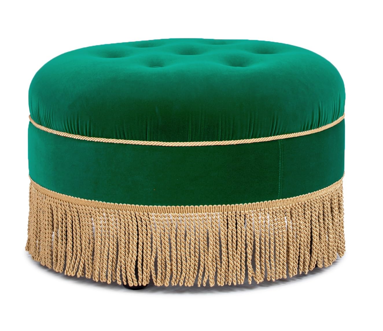 Yolanda 24" Round Upholstered Accent Ottoman, Ultramarine Green