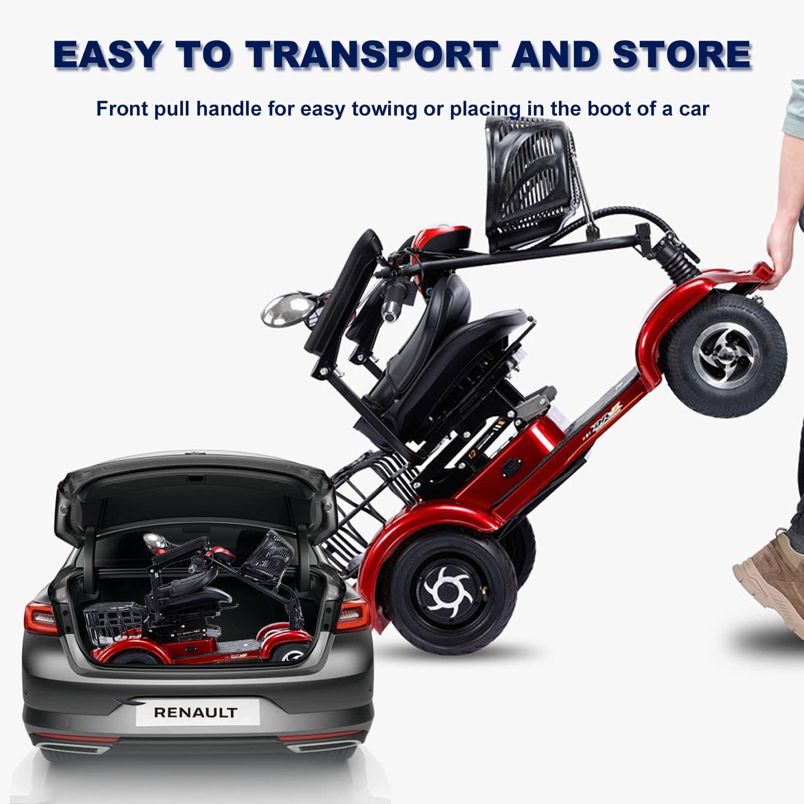 4 Wheel Mobility Scooter, Electric Power Mobile Scooters for Seniors Adult with Lights Collapsible and Compact Duty Travel Scooter, Up to 25 Miles Range, w/Charger and Extended Battery,Bleu