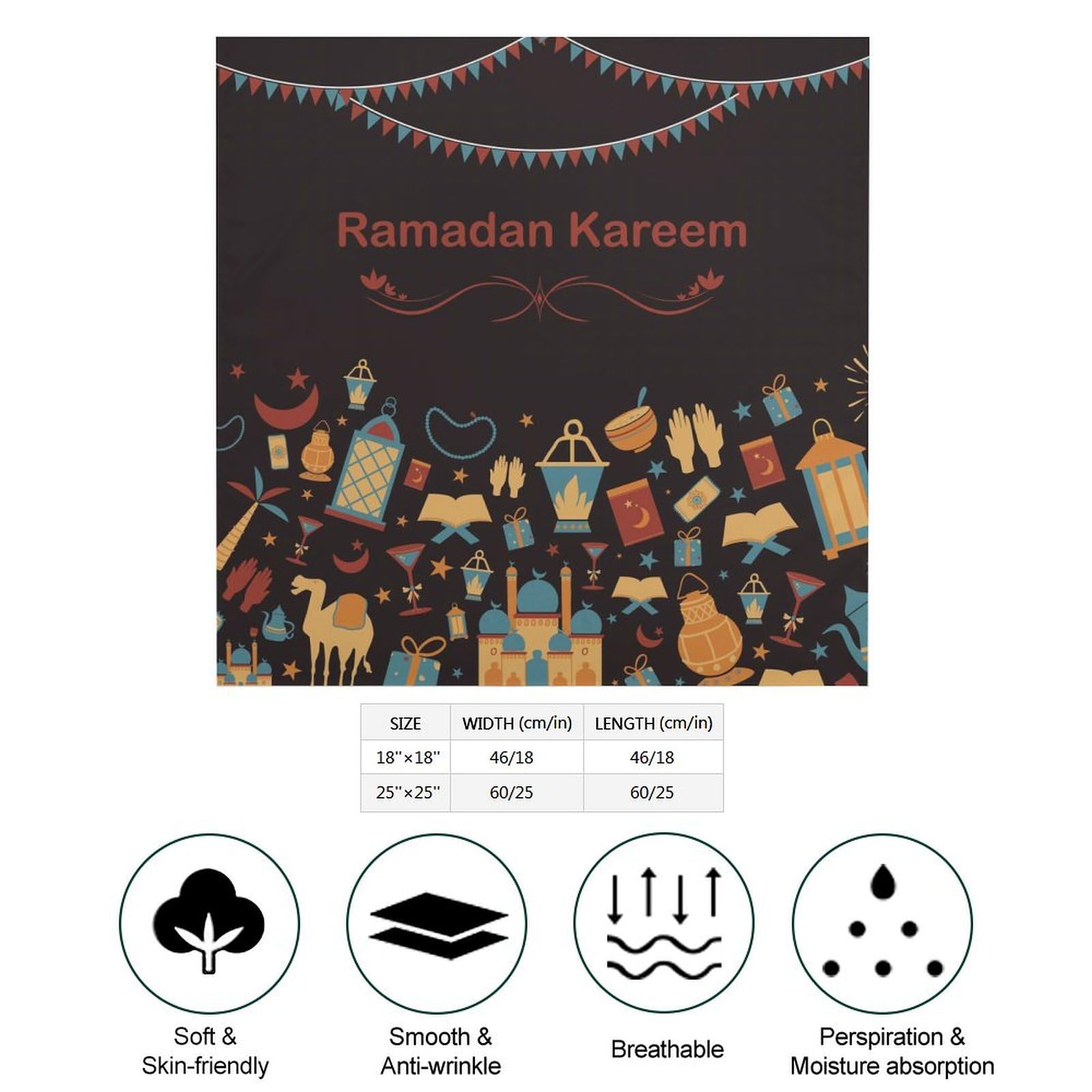 Csemeie Ramadan Kareem Bandana Hair Scarf Headband Adjustable Neckerchief for Men Women Decor