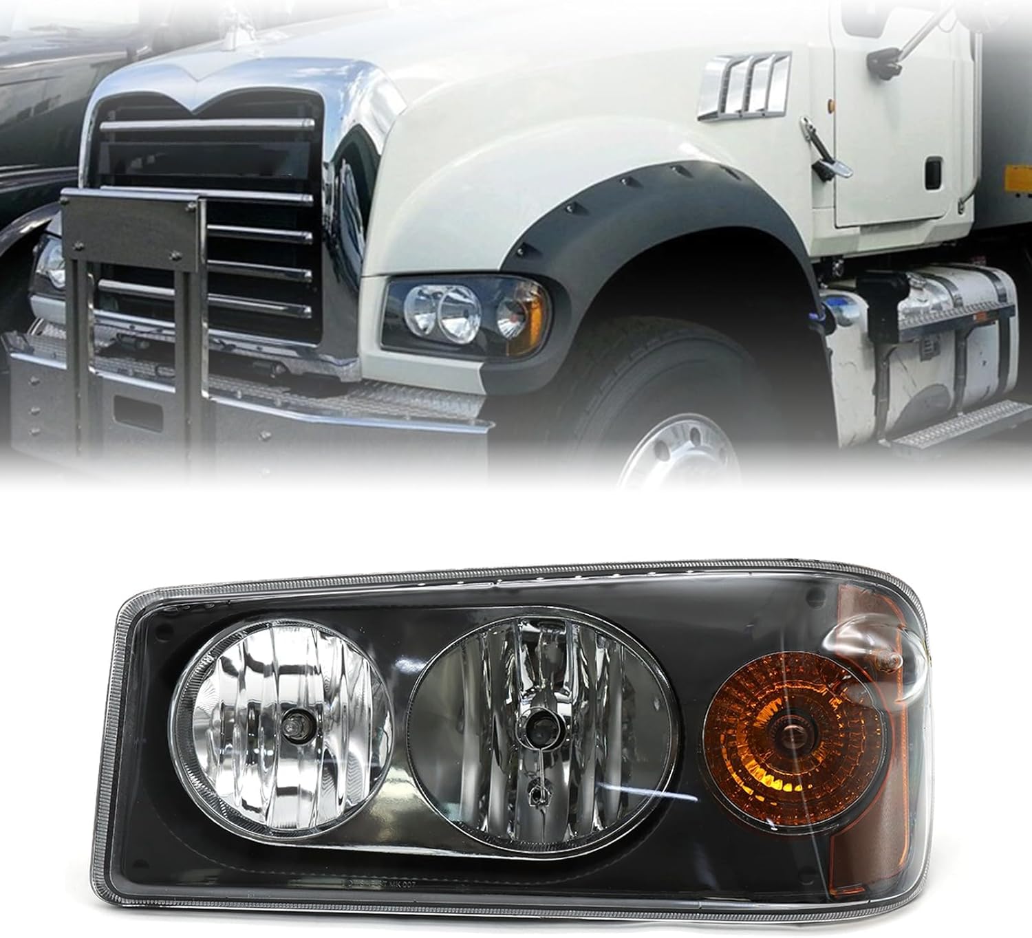 Headlight Assembly Fit for Mack Granite GU713, Right Passenger Side Halogen Headlamp Assembly Compatible with Mack Truck Model