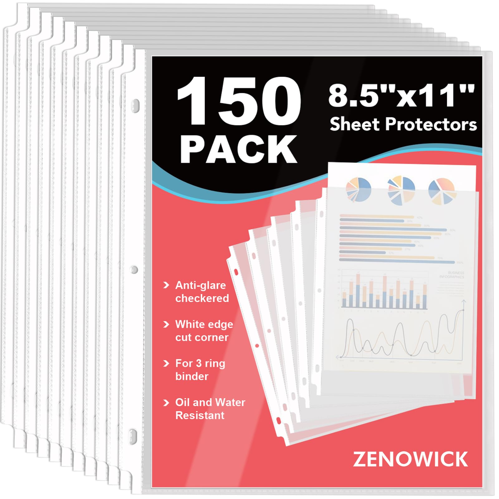 150 Pack Sheet Protectors 8.5 x 11 inch Clear Page Protectors for 3 Ring Binder Non-Glare, Plastic Sleeves for Papers, Document image 2