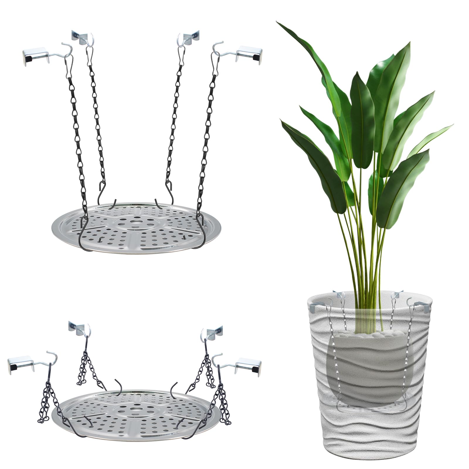 Photo 1 of ***NO CHAINS***SnowTing 2 Sets Adjustable Planter Inserts for Large Pots, 9 Inch Stainless Steel Plant Pot Insert, Chain Planter Filler Elevate Plants to Reduce Soil Usage for Large and Tall Flower Pots