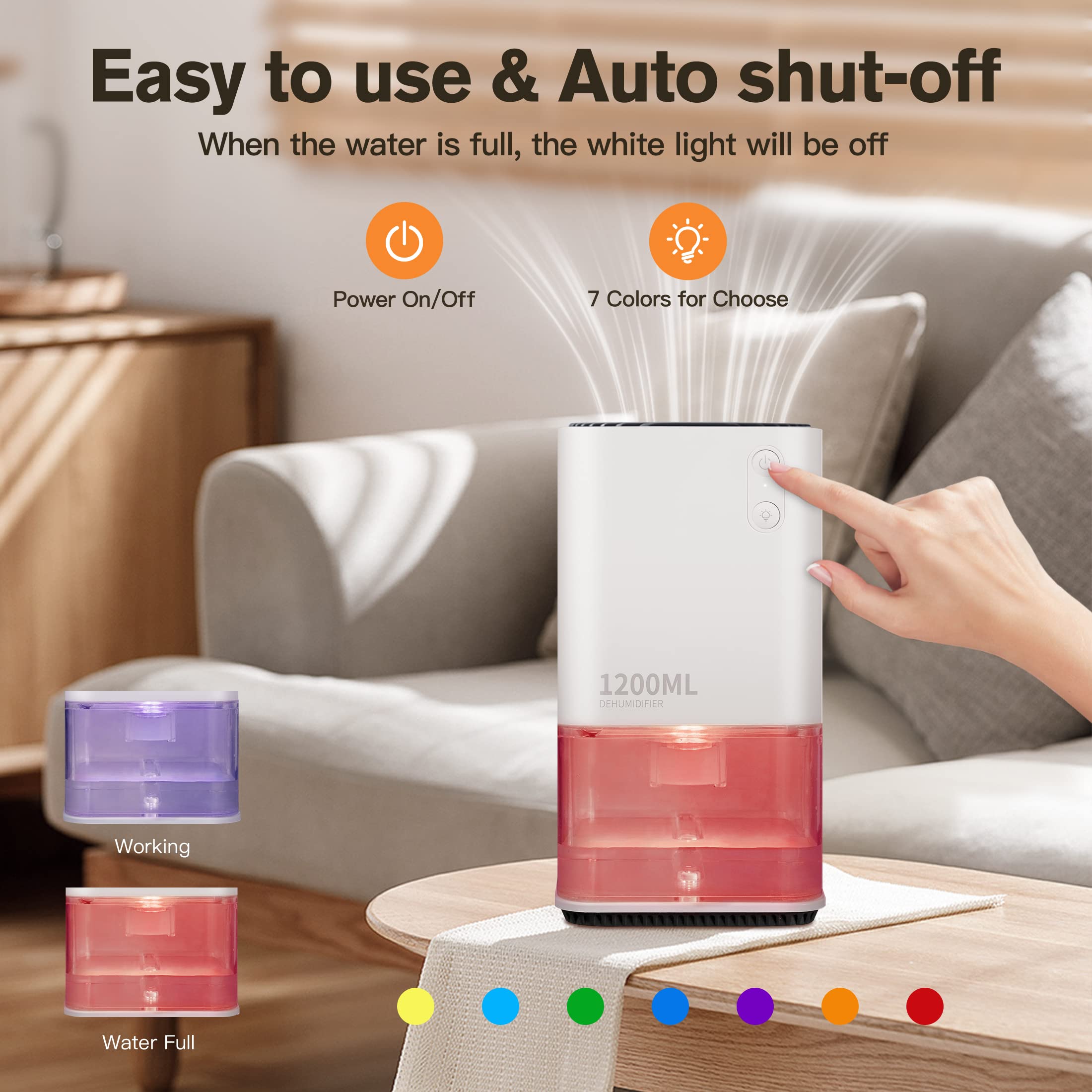 Upenjok 40oz Small Dehumidifier with LED Lights & Auto Shut Off - Perfect for 322 sq. ft Bedroom, Bathroom, RV, Closet