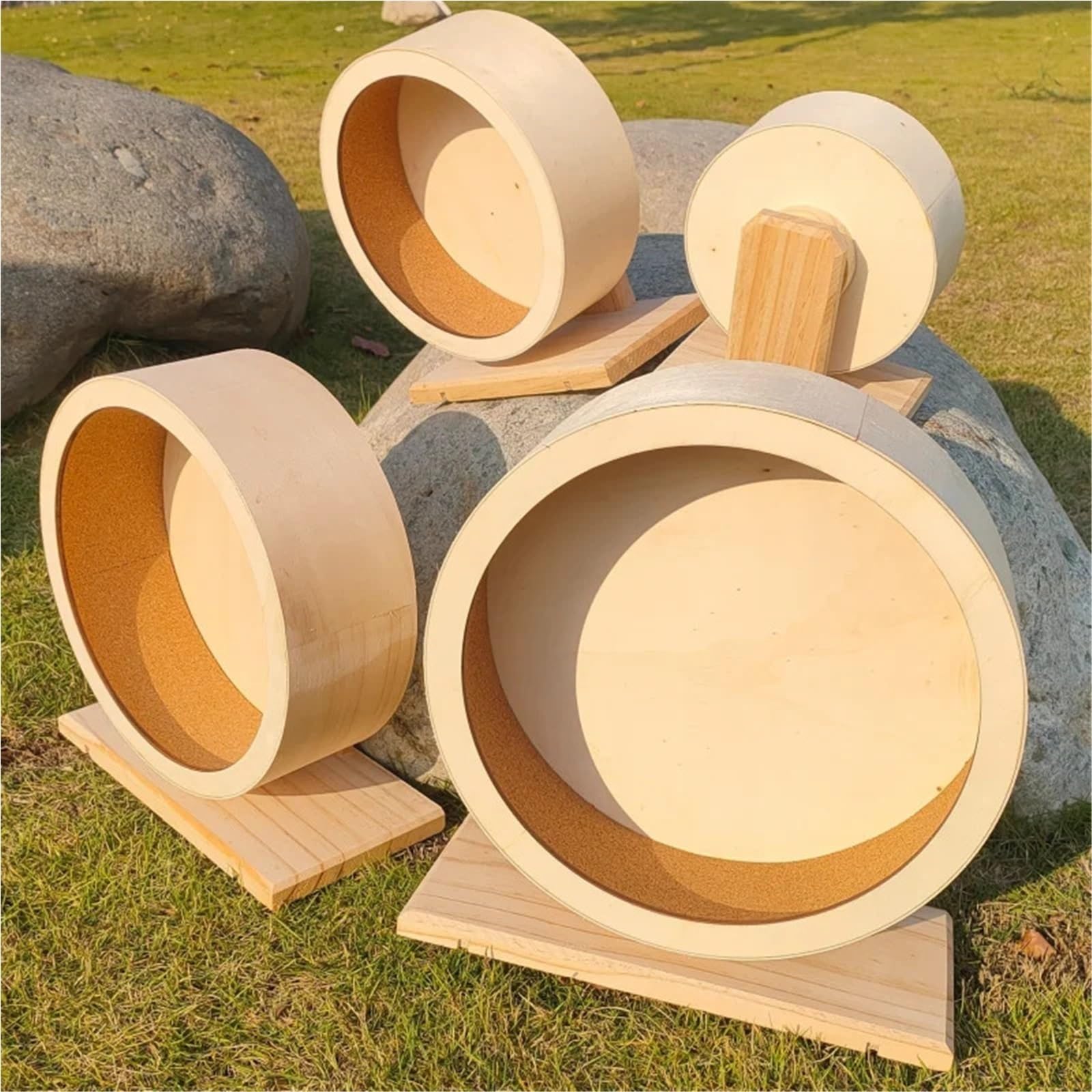 Rueda Hamster Rueda silenciosa de Madera for hámster con Soporte | Hilandero Ejercicio Natural for Chinchillas/erizos/Hurones, Antideslizante y sin eyección para Mascotas(L)