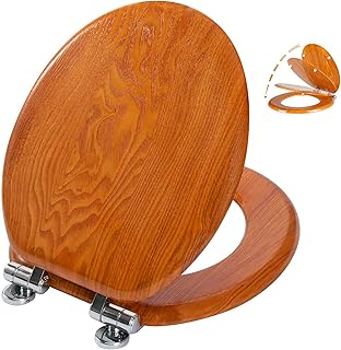 Angel Shield Wood Veneer Natural Toilet Seat with Quiet Close,Easy Clean, Quick-Release Hinges(Round,Wood)