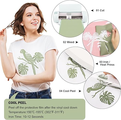 Miniatura 4 de GIRAFVINYL Vinilo de transferencia de calor verde caqui para Cricut de 12 pulgadas por 5 pies, vinilo HTV para planchar en camisetas, sombreros,