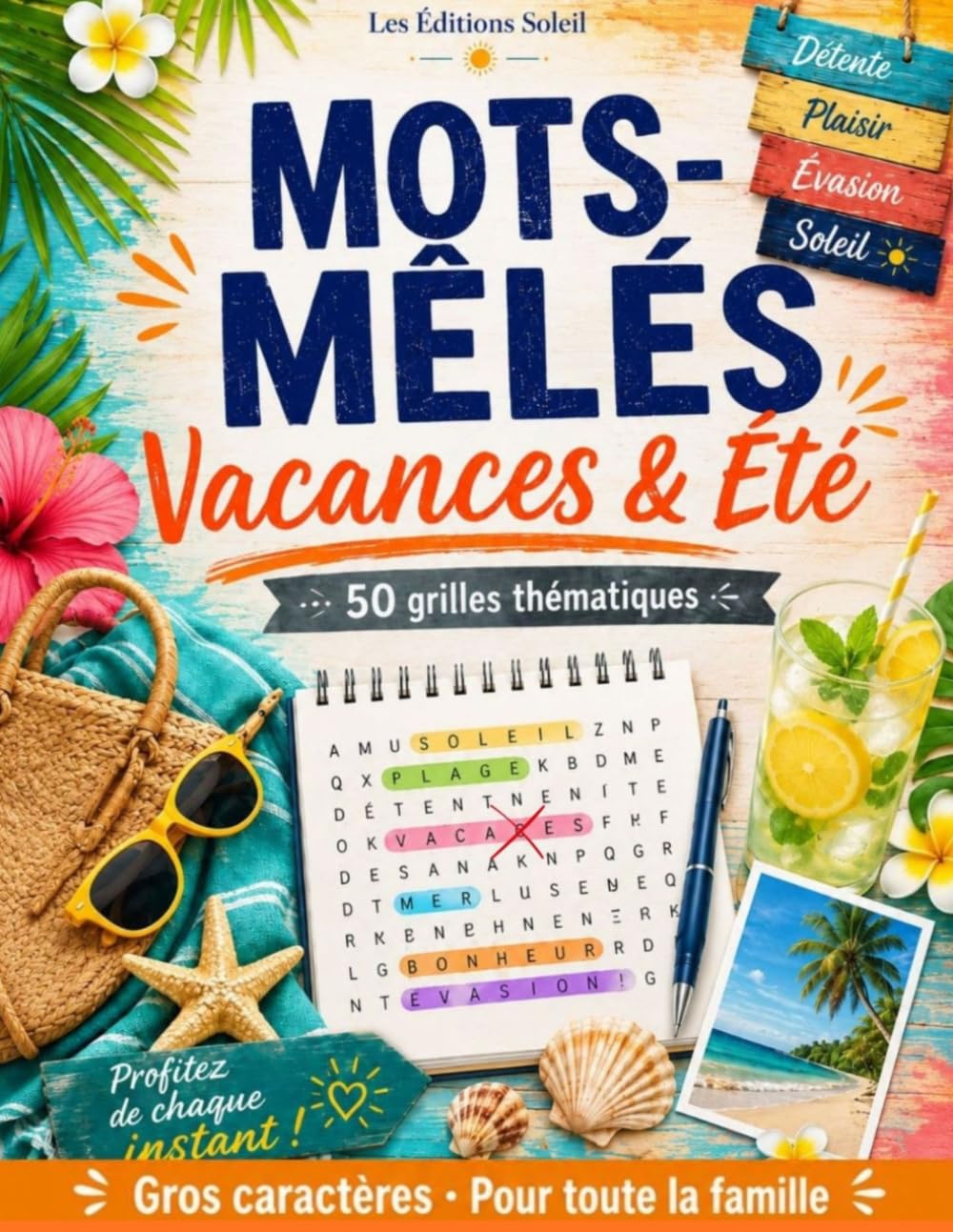 Mots-Mêlés Vacances & Été: 50 grilles thématiques — Gros caractères pour toute la famille