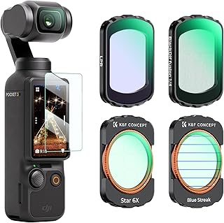 K&F Concept 4 Pack Magnetic Effect Filter Set Compatible with DJI Osmo Pocket 3, Black Diffusion 1/4 + Blue Streak + Light Pollution Reduction + Star Light Filter, Create Cinematic Film Effect