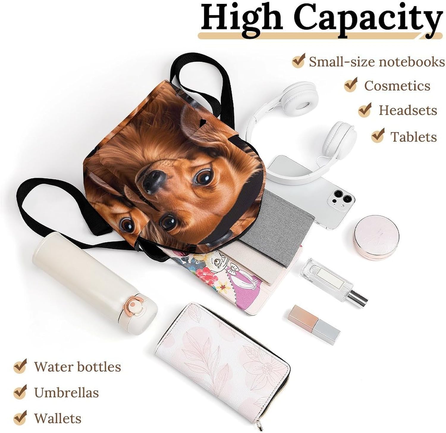 Long Haired Dachshund Mini Backpack Purse for Women | Waterproof durable oxford cloth casual daypack, lightweight small rucksack for work travel outdoor camping daily use & gift