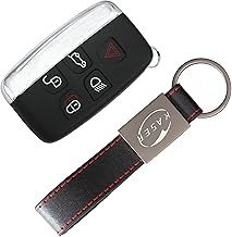 KASER Cover Guscio Chiave Scocca Telecomando 5 Tasti compatibile per Land Rover Rangerover Evoque Sport LR4 Discovery TDV6 Jaguar con Portachiavi in Pelle