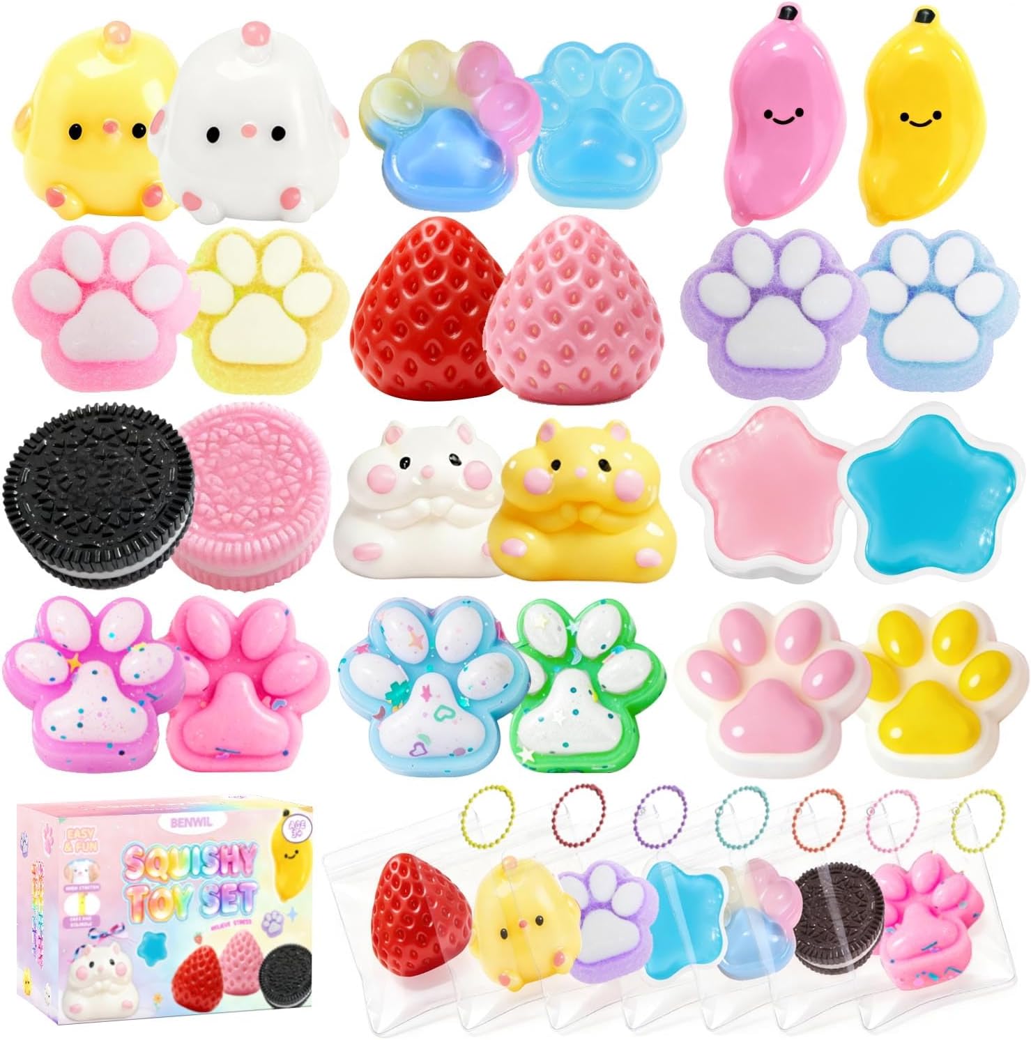 Squishy Pack, Fidget Toys Kit, Include taba Squishies Party Favors for Kids 4-8 8-12 Treasure Box Toys for Classroom Birthday Xmas Gifts for Girls Boys Goodie Bag Stocking Stuffers for Teens