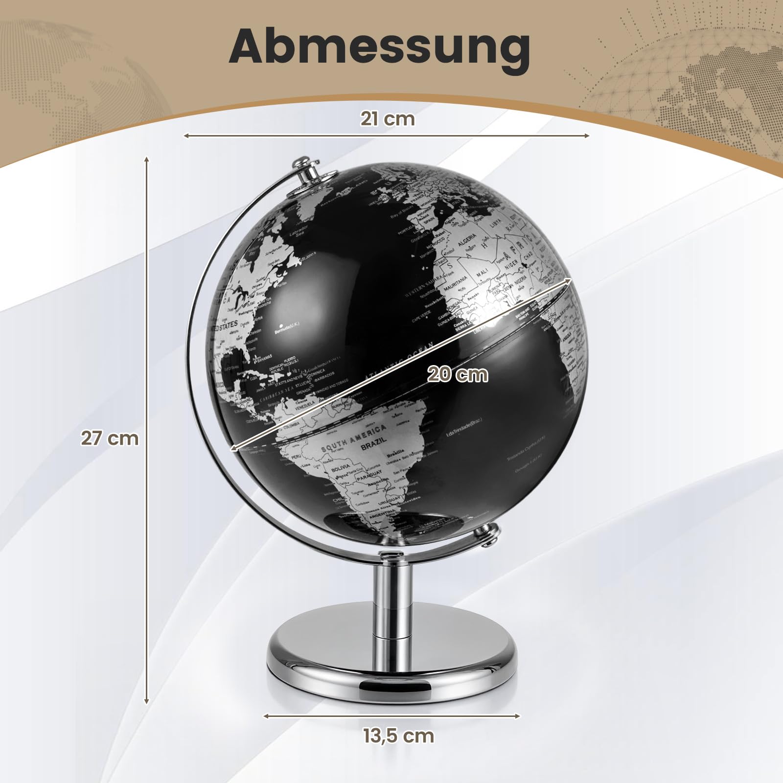 COSTWAY 20cm Globus - Englische Karte, 360° drehbar, Weltkugel mit Metallständer, pädagogisches/geographices Schülerglobus, Globus Deko, Erdkugel modern, für Zuhause, Büro & Schule (Silber)