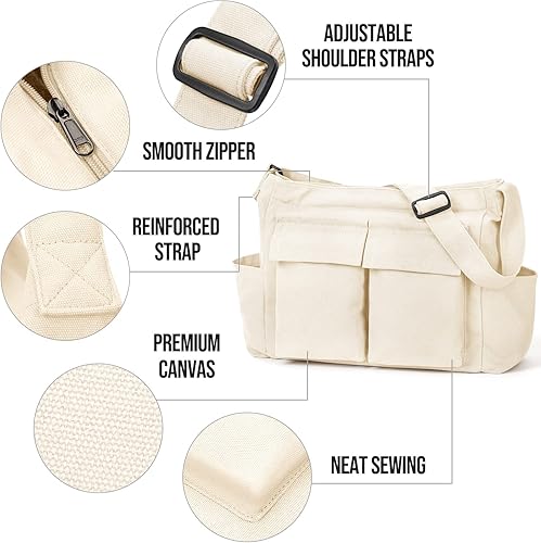 Miniatura 2 de Bolso bandolera de lona con múltiples bolsillos, bolso grande para mujeres y hombres