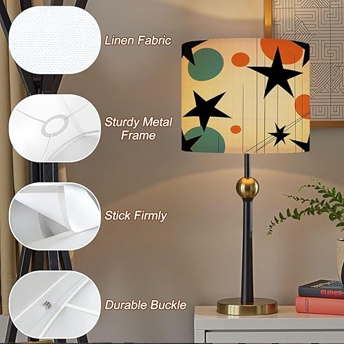 Miniatura 6 de Farmhouse Lampshades Lamp Shades set of 2 Mid Century Vintage 1950s Modern Retro Circular Motifs Stars Circles Light Shade for Table Lamps Floor