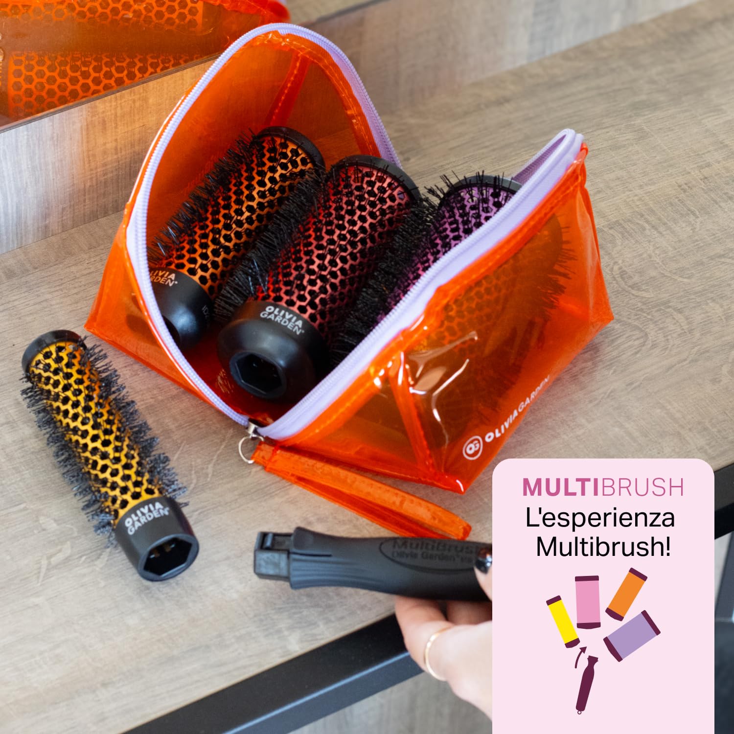 Olivia Garden Kit bigodini multibrush – 4 barili e 1 manico – fusti senza risciacquo, perfetti per ricci e volume