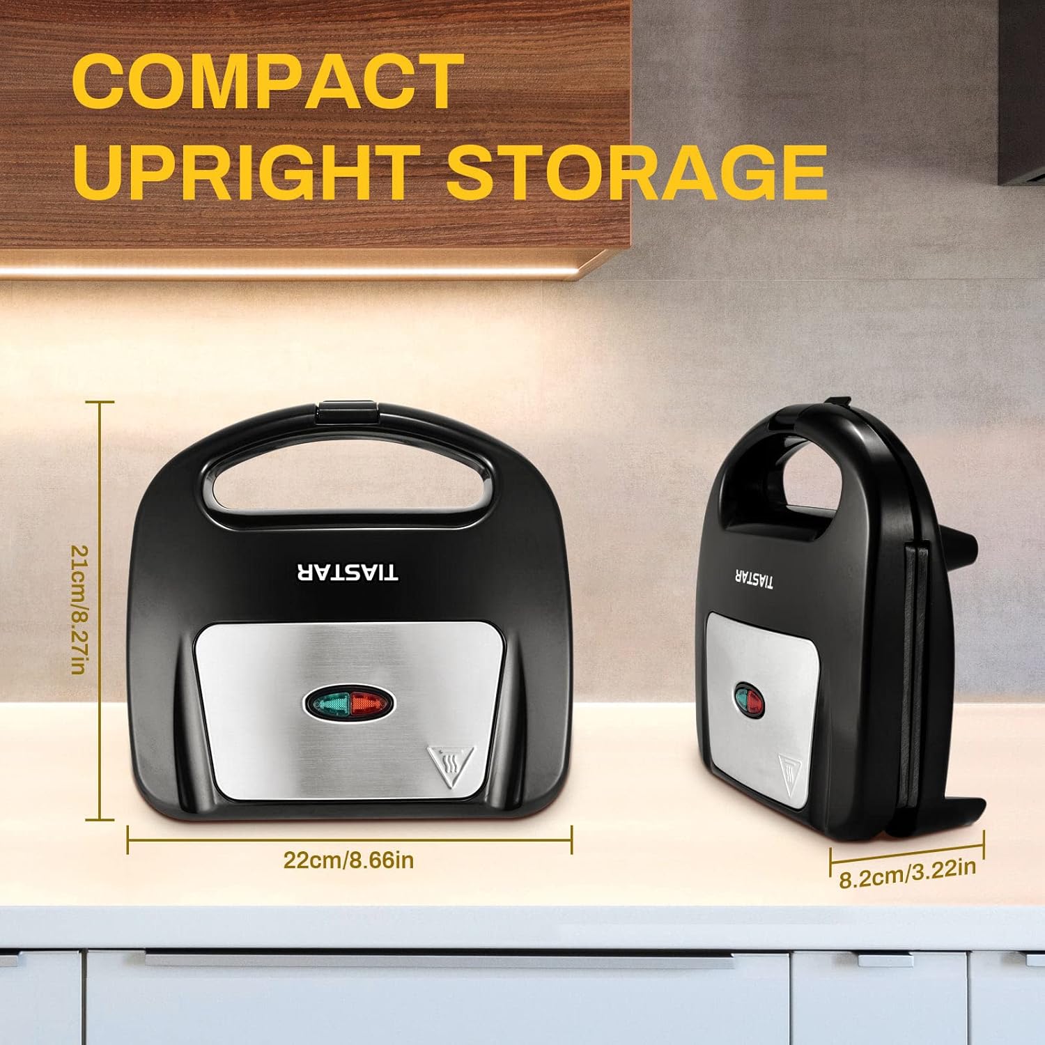 Tostiera Tostapane Griglia Tiastar, Piastra Elettrica Toast con Rivestimento Antiaderente, 750W Panini Maker, Temperatura Automatica, Indicatore LED, Manico Cool Touch, Senza BPA, Nero