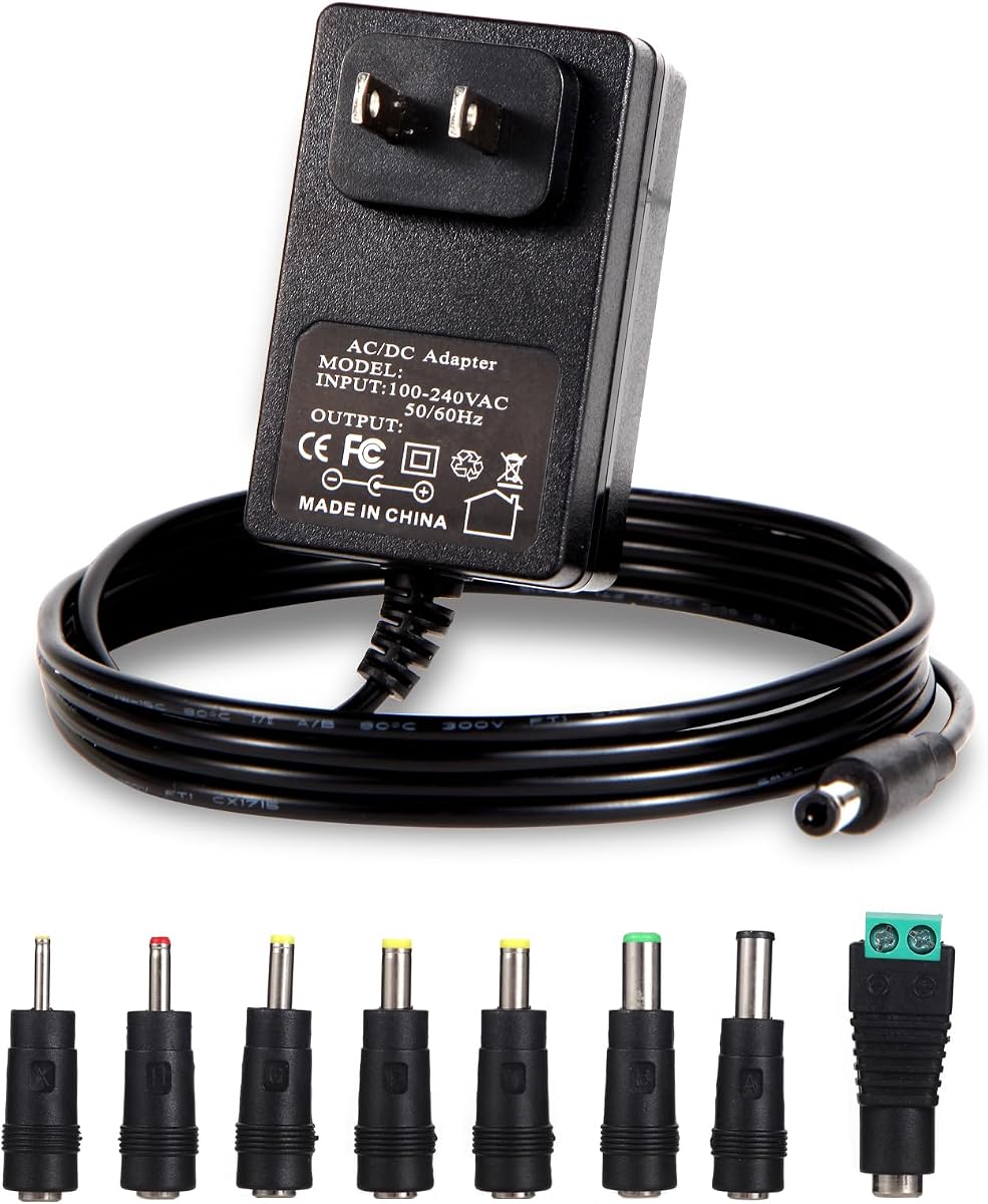 9V Power Supply 1A AC Adapter DC 9Volt Power Adapter Charger with 8 Interchangeable DC Plug