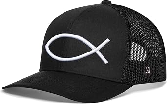HAKA Ichthys Black Trucker Hat Fish Mesh Snapback Cap for Men, Women & Golf, Christian Design Baseball Dad Hat