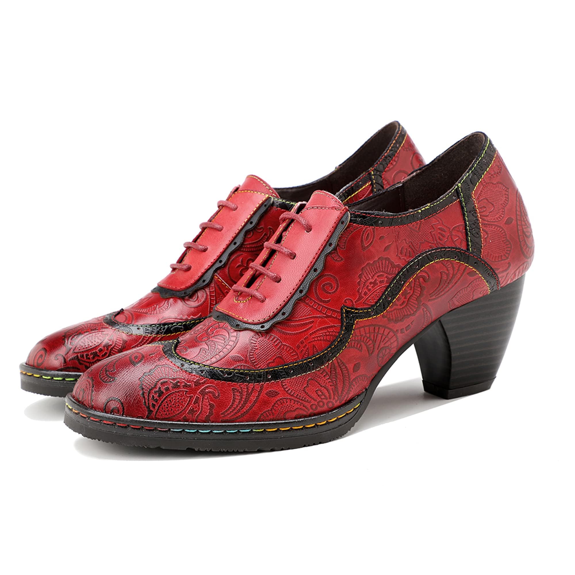 Women's Handmade Lambskin Oxford Loafers Shoes with Retro Ethnic Printed Style, Brock Design for Casual and Fashion Collegiate Style