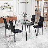 Vista 1 de Giantex Juego de mesa de comedor para 4, juego de sillas de mesa de cocina con mesa rectangular de vidrio de 51 pulgadas, 4 sillas de comedor Negro