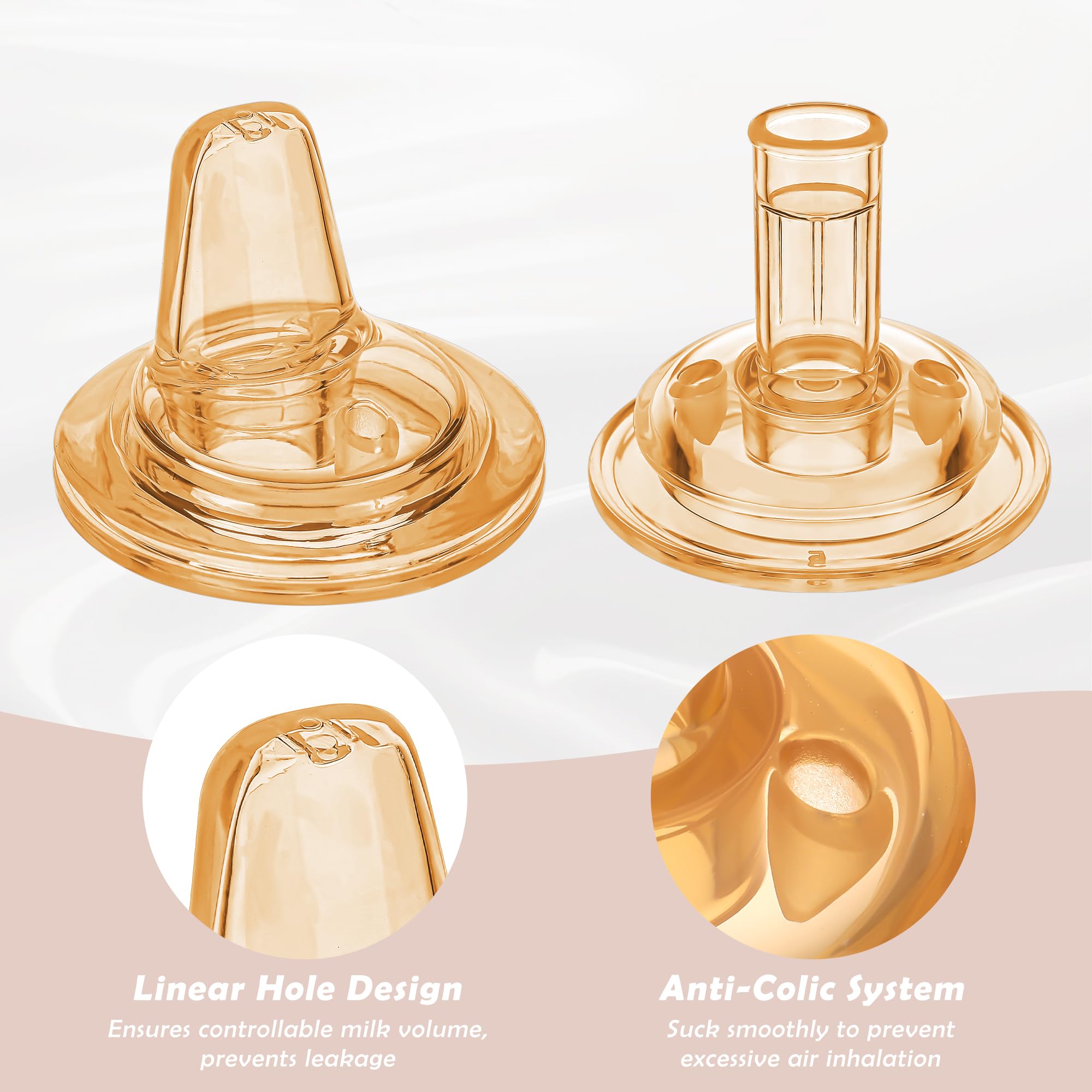 yanyoyo Sippy Straw Nipple for Wide Neck Baby Bottle, Natural Silicone Anti Colic Sippy Cup Nipples, 9 Months+, 4 Counts (Straw Nipple-Brown)