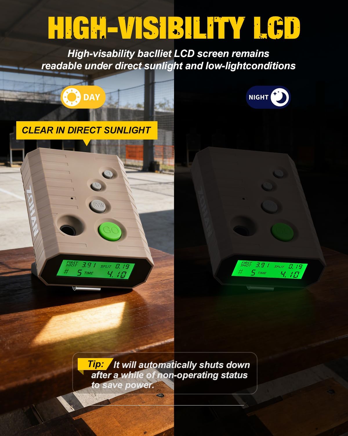 ZOHAN Professional Shot Timer for Shooting Competition, 0.01s Match Grade Sensitivity, High Visibility LCD, 4 Modes, Extra Loud Beeper, Heavy Duty Belt Clip – Tactical Grey