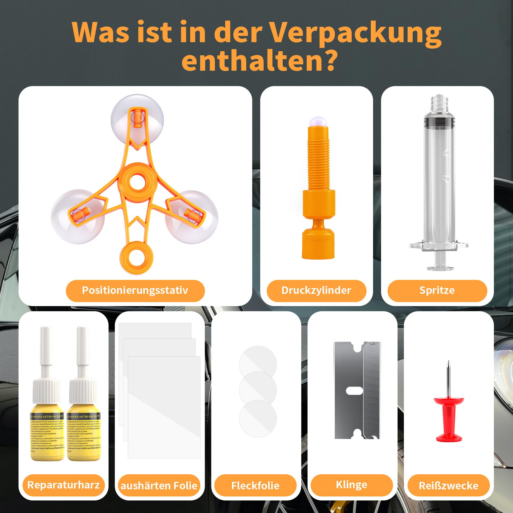 Kit Professionale per la Riparazione del Parabrezza in Caso di Danni causati da pietrisco, Kit Universale per la Riparazione dei vetri delle Automobili, Senza Lampada UV