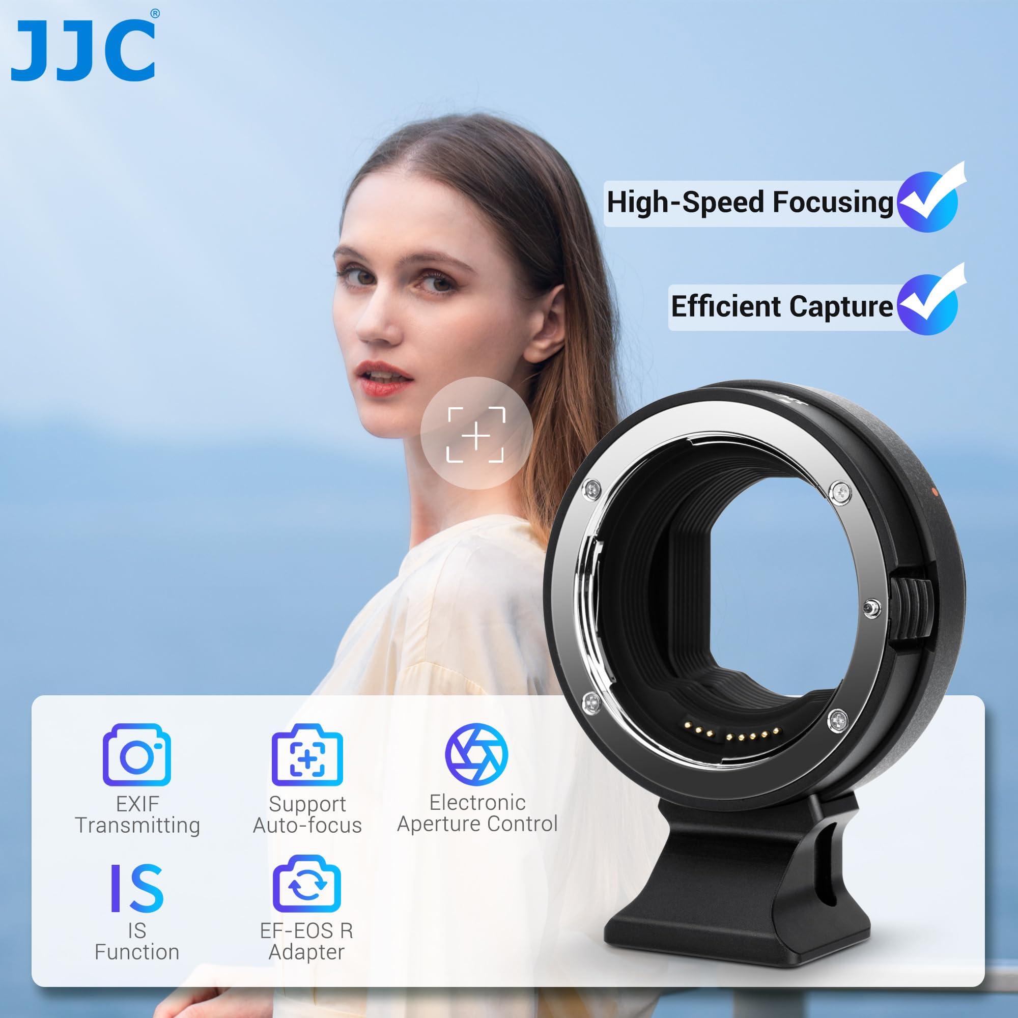 JJC EF-RF Adaptateur de Montage Autofocus pour Objectif Canon EF EF/S vers EOS R Ra RP R1 R3 R5II R5 R5c R6 R6II R7 R8 R10 R50 Support en Métal Pied Trépied Amovible avec Filetage 1/4"-20