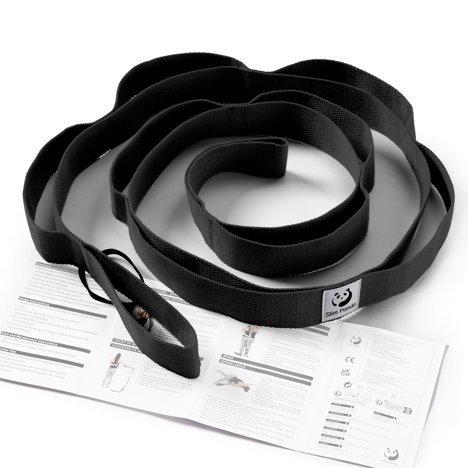 Slim Panda Cinghia Yoga Stretching, Cintura Yoga con 10 Loop per l'Allungamento e Stretching, Ceinture Elastiche Fitness Ideale per Yoga, Balletto, Pilates Fisioterapia